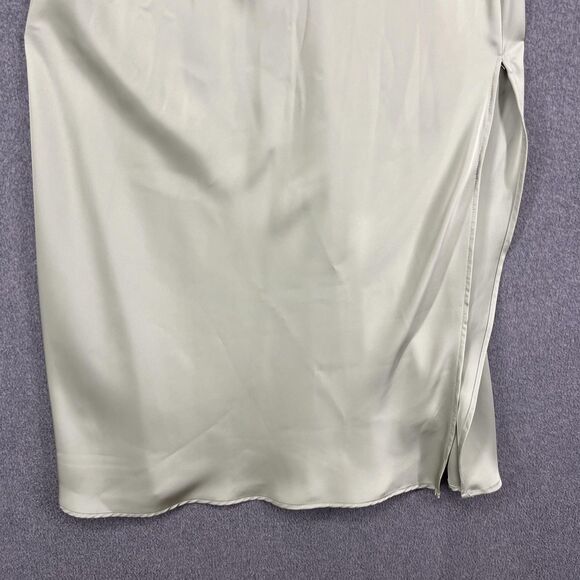 Zara Dress Womens Large Green Satin Ruched Midi Sleeveless Slit Elegant NWT L30 - Picture 5 of 16